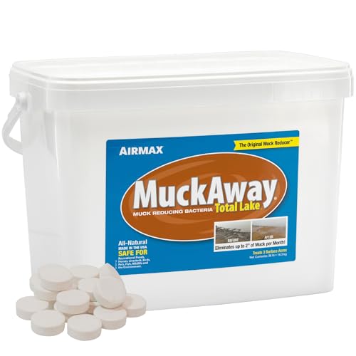 Airmax MuckAway, Natural Pond Muck Remover, Cleans & Clears Away Muck & Sludge, Easy to Use Bacteria & Enzyme Tablets, Safe for The Environment, Treats up to 1 Acre, 3 Month Supply, 36lbs - size: 72 Scoops