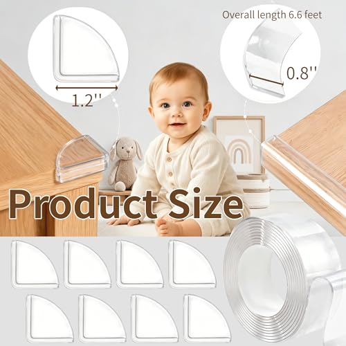 Silicone Corner Protectors & Edge Guards Kit, 0.8in x 6.6ft Clear Edge Protector, Self Adhesive Table Corner Guards Pads, Waterproof Furniture Safety Guards for Sharp Edges, Childproofing for Home