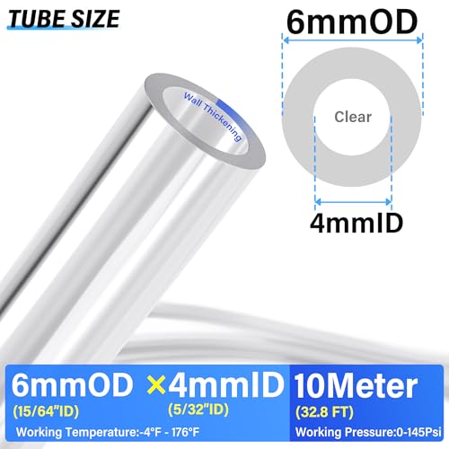 TAILONZ PNEUMATIC Clear 6mm OD 4mm ID Polyurethane PU Air Hose Pipe Tube Kit 10 Meter 32.8ft - color: Clear, size: 6mm OD/32.8ft/10m