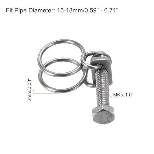uxcell 10Pcs Double Wire Hose Clamp, 15-18mm Adjustable Stainless Steel Wire Hose Clips with M6 Bolt for Dust Collection Hose, Pump Hose Pipe - size: 15-18mm