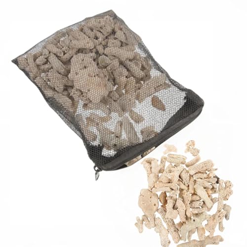 Crushed Coral Filter for Freshwater Aquarium pH Buffer Media, 1.1lb Natural Coral Gravel with Reusable Mesh Bag for Fish Tank Cichlid Substrate, Calcium Mineral for Snails