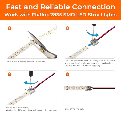 2-Pin Solderless Power Connector for 10mm LED Strip Lights, with Pre-Installed 6'' 20AWG Wire and 3M VHB Adhesive, 10mm LED Tape Light Connector, for Quick, Secure Connection (Pack of 10) - style: Power Connector