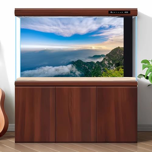 Mountain Aquarium Background Blue Sky Lush Clouds Mountain Peaks Fish Tank Background Sunset Mountains Landscape Reptile Tank Backgrounds Sunrise Rock Mountains Reptile Enclosure Backgrounds 24x12in - color: Blue_White, size: 24(W)x12(H)inches/ 60(W)*30cm