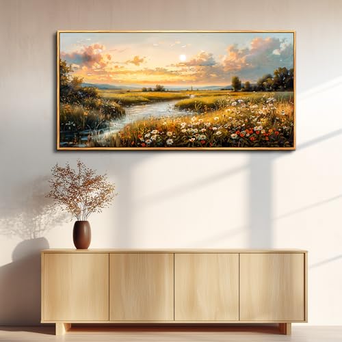 FUHAIHUA Wood Framed Canvas Wall Art For Living Room Wall Decor For Bedroom Office Wall Decoration Sunset Landscape Painting Farmhouse Pictures Artwork Room Aesthetic Home Decor 20x40 In - color: Sunset Landscape Wood Framed, size: 40"L x 20"W