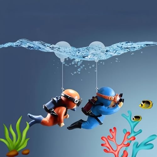 2PCS Diver Aquarium Decorations - Cute Floating Diver Figurines | Perfect for Fish Tank Scenes | Ideal for Unforgettable Aquatic Atmosphere, Playful Tank Decor