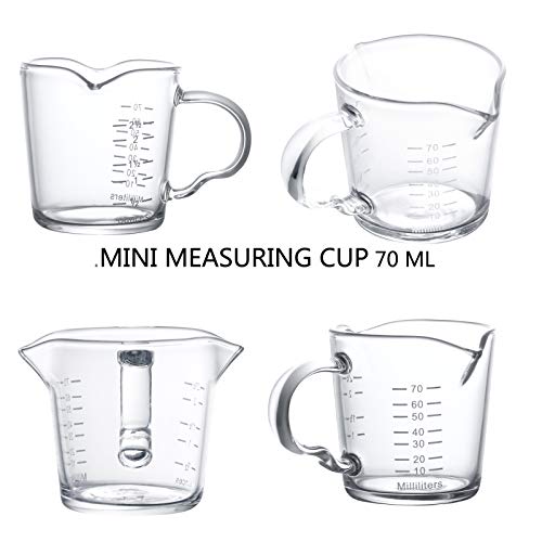 70ml Mini Glass Measuring Cup with handle 2 oz Shot Glass Espresso Jugs Measure Cup Glass Jigger Spirit Round Graduated Beaker Measuring Cup for Bar Party Wine Cocktail Drink Shaker Milk Coffee