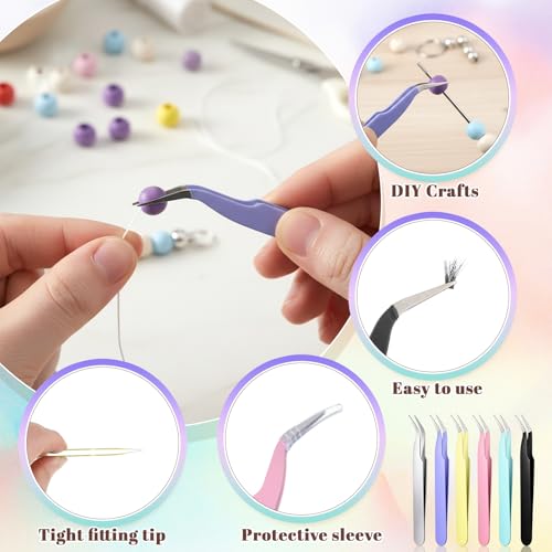 6 Pcs Stickers Tweezers Curved Craft Tweezers Multipurpose Anti-Static Crafting Tweezer for Diamond Art Rhinestone Scrapbooking Jewelry Making Lash Extension
