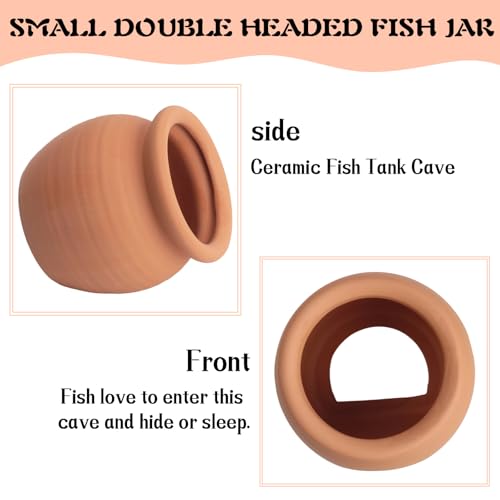 Ceramic Aquarium Decor, Betta Fish Hideout Cave, Aquarium Ornament Jar, Terracotta Pot Shrimp Habitat, Fish Breeding Shelter, Beta Fish Tank Accessory to Play Rest Hiding (Small)