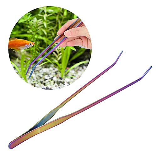 Aquarium Tweezers Stainless Steel Long Fish Tank Planting Tools for Aquatic Plants Reptiles Feeding Colorful 27cm 10.6in Durable Ergonomic Design (27cm bent clip) - size: 27cm bent clip