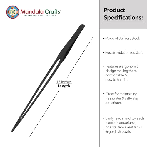 Mandala Crafts 15 Inches Black Stainless Steel Straight Aquarium Tweezers for Aquatic Plants – Long Aquascape Forceps for Fish Tanks, Hospital Tanks, Goldfish Bowls, and Terrariums - color: Black Straight Tweezers, size: 15 Inches