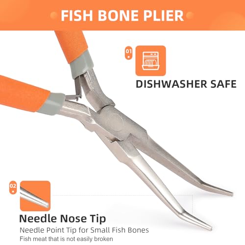 Fish Bone Pliers/Tweezers 6 Inches Bent nose pliers Curved Stainless Steel With Non-Slip Grip