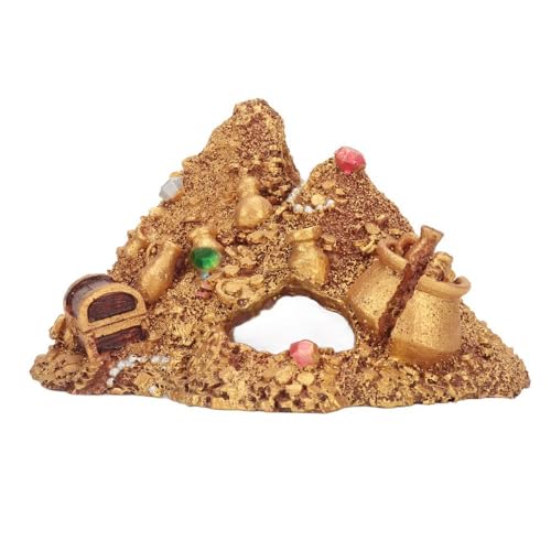 Resin Gold Treasure Mountain Decoration Hollow Design Hideouts Underwater Landscape Mountain Shape Aquarium Ornament