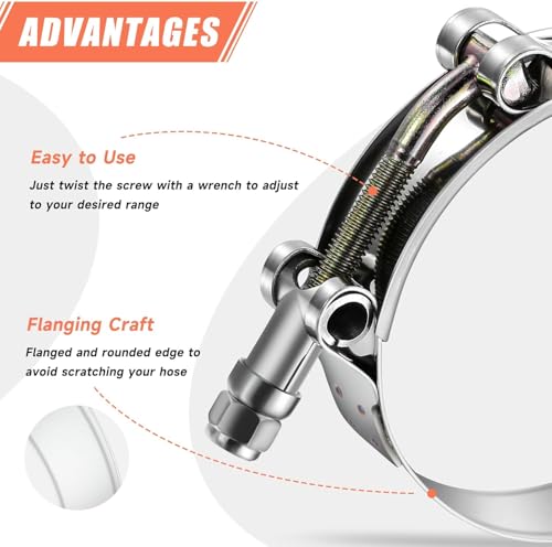2 Pack 3.15" T-Bolt Hose Clamps, 304 Stainless Steel Turbo Intake Clamp, Working Range 3.43"-3.74"(87-95mm) for 3.15" I.D. Hose with 5mm Wall Thickness.(Measure your hose O.D. before buying) - size: 3.15" hose clamp 87mm-95mm (3.42"-3.74")