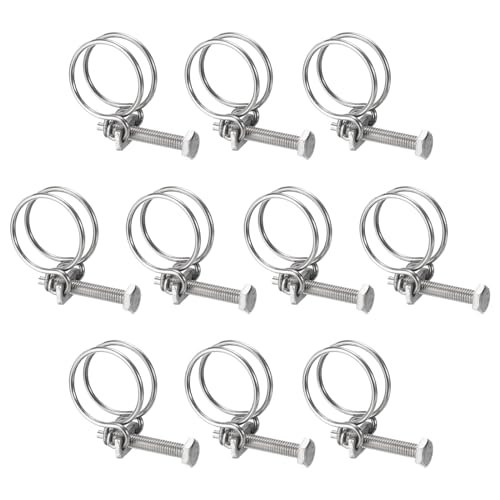 uxcell 10Pcs Double Wire Hose Clamp, 32-36mm Adjustable Stainless Steel Wire Hose Clips with M8 Bolt for Dust Collection Hose, Pump Hose Pipe - size: 32-36mm