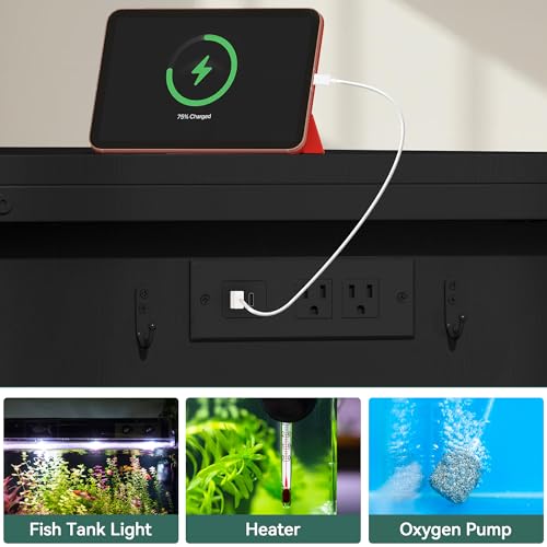 YITAHOME 120 Gallon Fish Tank Stand with Power Outlets, Heavy Duty Metal Large Aquarium Stand with Cabinet, Reptile Terrariums Table for Turtle Accessories Storage,1100LBS Capacity, Black - color: Black, size: 48.9"L x 24"W x 68.8"H