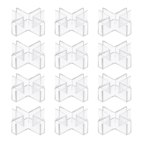 uxcell 12Pcs Plastic Glass Connector, Suitable for 5mm Thick Cross Shaped Glass to Glass Clamp, Fixing Bracket Rimless Clip Holder for Aquarium Fish Tank Display Shelves, Transparent - color: Transparent, size: 5mm
