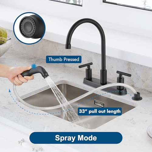 Kitchen Faucet, High Arc 360° Swivel Spout, 2-Handle 8 Inch Centerset Kitchen Sink Faucet with Side Sprayer, 3 or 4 Hole Kitchen Faucet for RV, Utility & Laundry Sink, Matte Black - color: Matte Black