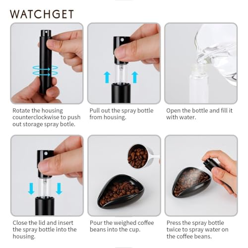watchget Coffee Bean Dosing Cup & RDT Spray Bottle Kit for Espresso Bar, Static Reduction Ceramic Single Dose Tray for Brewing/Tea, Barista Accessories Set, Black - color: Black