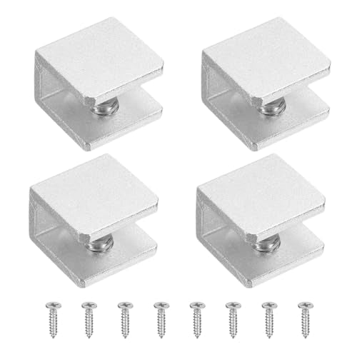 uxcell 4Pcs Glass Shelf Brackets, for 6-8mm Square Shape Glass Combination Fixing Mirror Bracket, Aluminum Alloy Clip Clamp with Screws for Glass/Wood Display Cabinet, Silver Tone - color: Silver Tone, size: 6-8mm