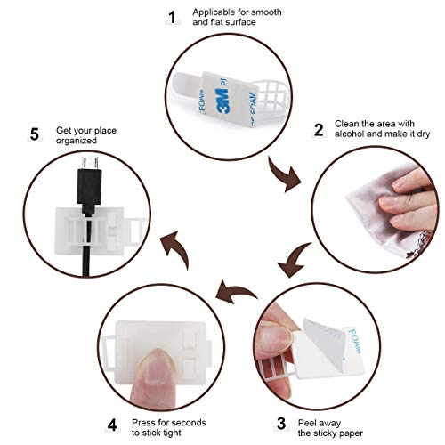 100Pcs Adhesive Cable Management Clips with 50Pcs Zip Ties, Adjustable Nylon Cable Strap Ties Wire Clips Clamps Organizer, Extra Screw & Hole - 3.55 Inch White - color: White, size: L-100pcs