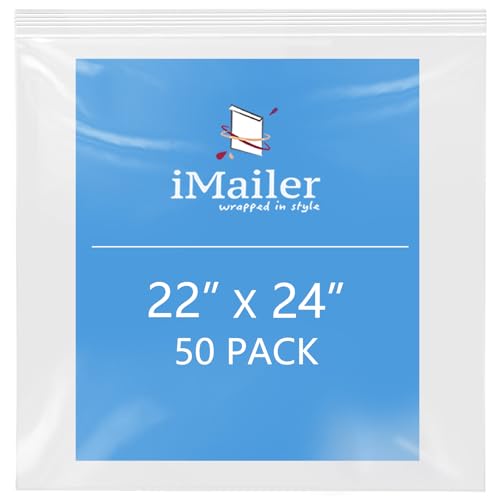 iMailer- 22" x 24" 50 Pack- 2 Mil Resealable Zip Bags- Clear Plastic Bags with Zip Top Lock for Storage, Organizing, Crafts, Travel - size: 22" x 24" 50 Pack