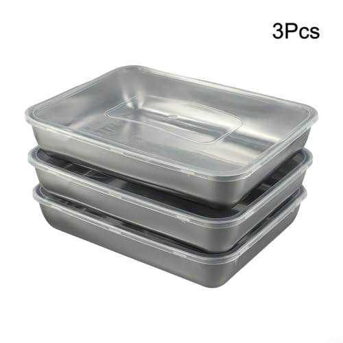 Leak Proof Stainless Steel Food Storage Containers, Metal Lunch Boxes with Lids for Meal Prep, Reusable Box Set, Square Tray for Grilling Fish, Picnic Food Keeper, 3 packs