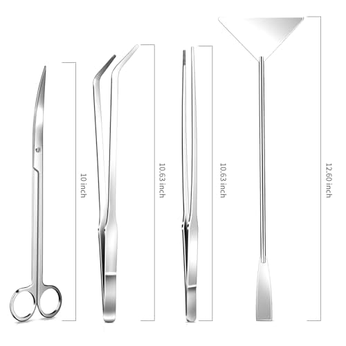 Cooclensportey Aquascape Tools - 4PCS Premium Aquascaping Tools Kit, Enduring Aquarium Tools Include Aquarium Scissors Tweezers and Algae Scraper, Terrarium Supplies for Fish Tank
