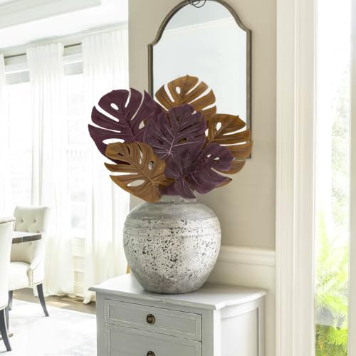 DILATATA Artificial Monstera Leaves with Stems 30" Fall Faux Tropical Leaf Burgundy Silk Monstera Leaves Fake Palm Branches for Home Fireplace Farmhouse Centerpieces Thanksgiving Wedding Autumn Décor - color: 30“ Monstera#burgundy Silk 3pcs