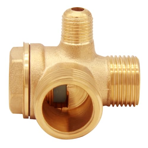Uenede Solid Brass 3-Port Air Compressor Check Valve G1/8" x G3/8" x G1/2" Male Threaded Tube Connector Non-Return Valve