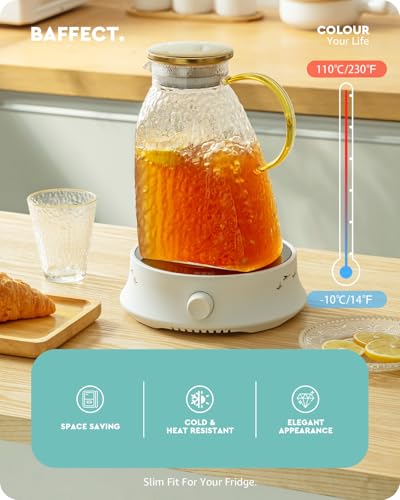 Baffect Water Pitcher, Glass Pitcher With Lid And Handle, 63 Oz / 1.8 L High Borosilicate Glass Jug For Fridge Door, Carafe For Hot/Cold Iced Tea Juice Coffee Milk Beverage （Glacier-Textured） - style: Glacier-Textured