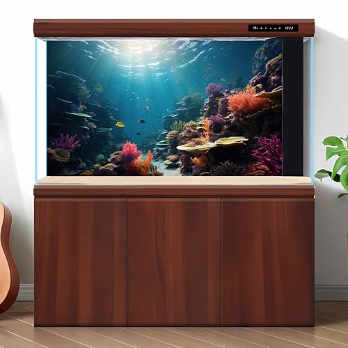 Fish Tank Background Under The Sea Coral Reef Aquarium Background Deep Ocean Aquatic Plants Sunray Terrarium Backgrounds Underwater Tropical Soft Coral Reef Fish Tank Backgrounds Decors 24x12in - color: Purple-Pink, size: 24(W)x12(H)inches/ 60(W)*30cm(H)