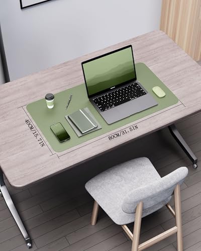 YSAGi Double-Sided Desk Pad, 31.5"x15.7"Leather Desk Mat, Eco Cork Desk Pad Protector,Large Mouse Pad,Waterproof Desk Blotter for Office/Home(Bamboo Green) - color: Bamboo Green, size: 31.5" x 15.7"