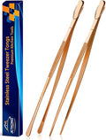 JETKONG 2 Pcs 14-Inch Kitchen Tweezers Extra Long Cooking Tweezer Tongs Stainless Steel Long Food Tweezers (Rose Gold) - color: Rose Gold, size: 14+14 Inch