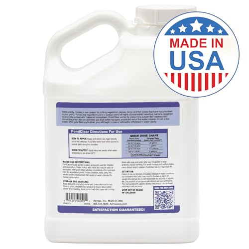Airmax PondClear Liquid Bacteria for Lakes, Ponds & Water Garden Treatments, Natural Bio Clarifier & Cleaner for Crystal Clear Water, Remove Nutrients & Noxious Odor, Fish, Pet & Plant Safe, 1 Gallon - size: 128 Fluid Ounces