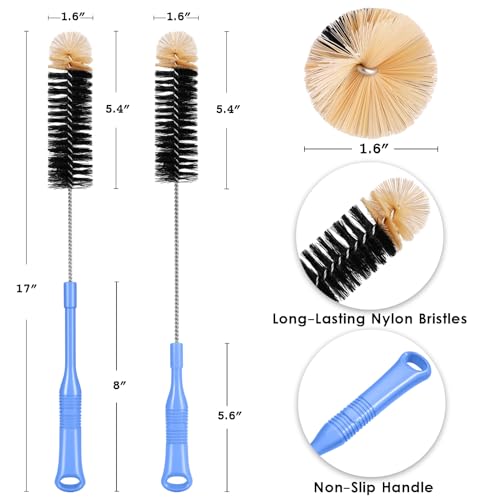 Bottle Cleaning Brush, 17 Inches Extra Long Handle Water Bottle Brush, Flexible Bendable Cleaner for Washing Narrow Neck Bottles, Wine Decanter, Kombucha, Pipes, Beer Brewing Supplies, 2 Pack