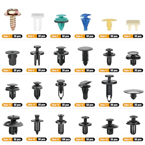 GOOACC 900Pcs Plastic Rivets and Auto Body Fasteners Assortment -24 Most Popular Sizes Nylon Bumper Clips with 10 Cable Ties for GM, Ford, Chrysler, Toyota, Honda, Nissan, Mazda, Chevy, Jeep, etc. - color: 855Pcs Clips + 45 Remover