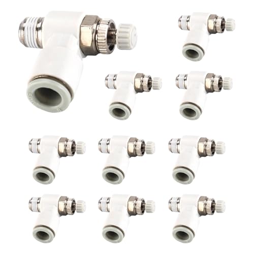 10Pcs Push to Connect Air Flow Control Valve, White 5/16in Tube OD x 1/8" Male Thread 90 Degree Elbow Speed Control Valve Pneumatic Connector Quick Fittings - size: Male Thread G1/8 x White (10pcs)