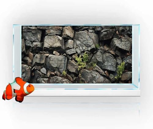 30X18IN Stone Aquarium Background, Rock Fish Tank Background, Natural Rocky Glass Terrarium Background with 8 EVA Double-Sided Tape - color: Stone, size: 30X18in/75X45cm