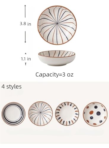 4 Pack 3 oz Cute Japanese Soy Sauce Dish Small Dipping Sauce Bowls Ceramic Sushi Dipping Bowls for Sushi,Side Dish,Ketchup,Dips,Condiment,Snack,BBQ Party - color: Cyan