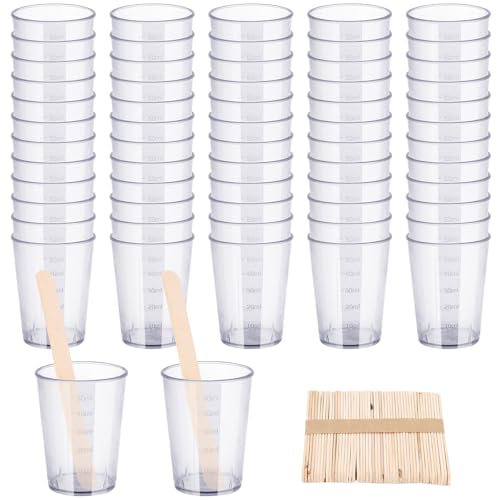 Gartful Resin Mixing Cups and Sticks, 110 Packs Epoxy Measuring Cups Kit - 60PCS 100ml Disposable Graduated Cups, 50PCS Wooden Stir Sticks for Mixing Paint, Stain, Epoxy, Resin - color: Clear cups+wooden stick, size: 50ml