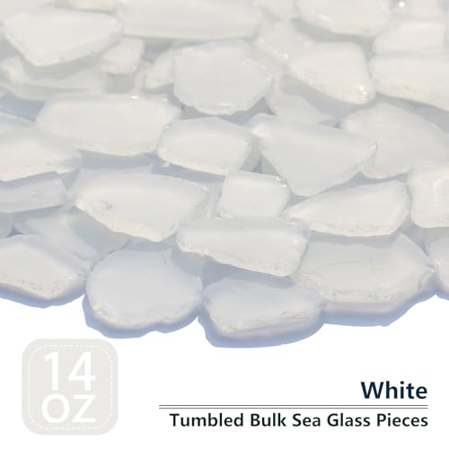 QYGL Sea Glass for Crafts - 14oz White Frosted Seaglass Pieces - Vase Filler and Aquarium Ornament, DIY Craft Supplies for Art, Beach Weddings, and Home Decor - color: White