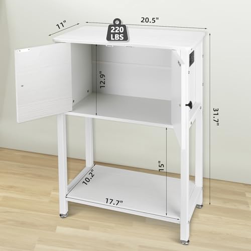 BEURUKU 5-10 Gallon Fish Tank Stand, Heavy Duty Aquarium Stand with Cabinet & Power Outlets for Fish Tank Accessories Storage, Double Reptile Terrarium Stand 20.5" L* 11" W Tabletop, White - color: White, size: 5-10 Gallon