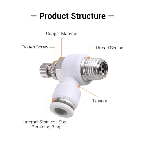 10Pcs Push to Connect Air Flow Control Valve, White 5/16in Tube OD x 1/4" Male Thread 90 Degree Elbow Speed Control Valve Pneumatic Connector Quick Fittings - size: Male Thread G1/4 x White_Standard (10pcs)