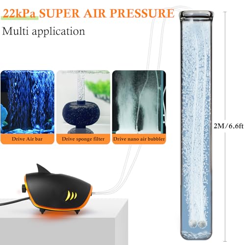 HITOP 4W 110GPH Powerful Aquarium Air Pump, Quiet 2-outlets Aquarium Aerator, Adjustable Fish Tank Air Pump with Accessories, for 20-200 Gallon Tank, with ON/Off Button and LED-Decor - style: 4W with LED-Decor