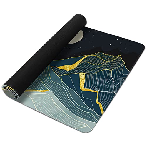 Golden Line Art Mountain at Night Large Mouse Pad Extended Gaming Mouse Pad Waterproof Desk Mat with Stitched Edge,Non Slip Base Keyboard Mouse pad for Home Office 35.4" X 15.7" - color: Golden Line Art Mountain at Night