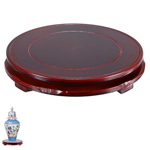 M METERXITY 2 Pack Display Stand, Brown Wooden Stands for Display, Stable Round Base Stand Decor for Fishbowl Planter [Rotation, 8.27'' x 1.34''] - size: 8.27'' Top Diameter