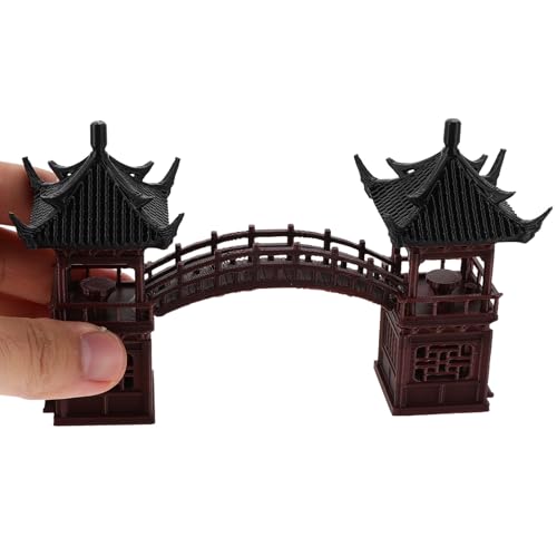 Ipetboom Fairy Garden Pavilion Figurine: Mini Pagoda with Bridge Statue Miniature Zen Garden Accessories for Micro Landscape Aquarium Dollhouse Decor