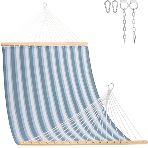 Lazy Daze Hammocks Quick Dry Hammock with Spreader Bar Textliene Fabric Double 2 Person Hammock with Chains Outdoor Patio Poolside Backyard Beach 450 lbs Capacity, Blue White Stripes - color: Blue White Stripes