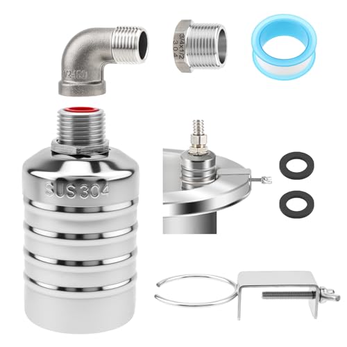 3 Pack Float Valve, 304 Stainless Steel Automatic Water Float Valve，1/2" and 3/4" Connection Auto Fill Shut Off Water Level Control Valve for Pool, Water Tank, Livestock Troughs