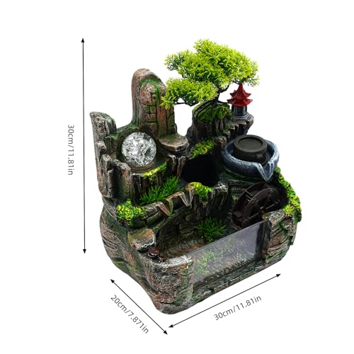 Indoor Rockery Desktop Fountain Waterfall Decor, LED Atomizing Office Decor, Water Sound with Rockery Aquariums Plant Atomizing Fish Tank for Office Crafts Decorative